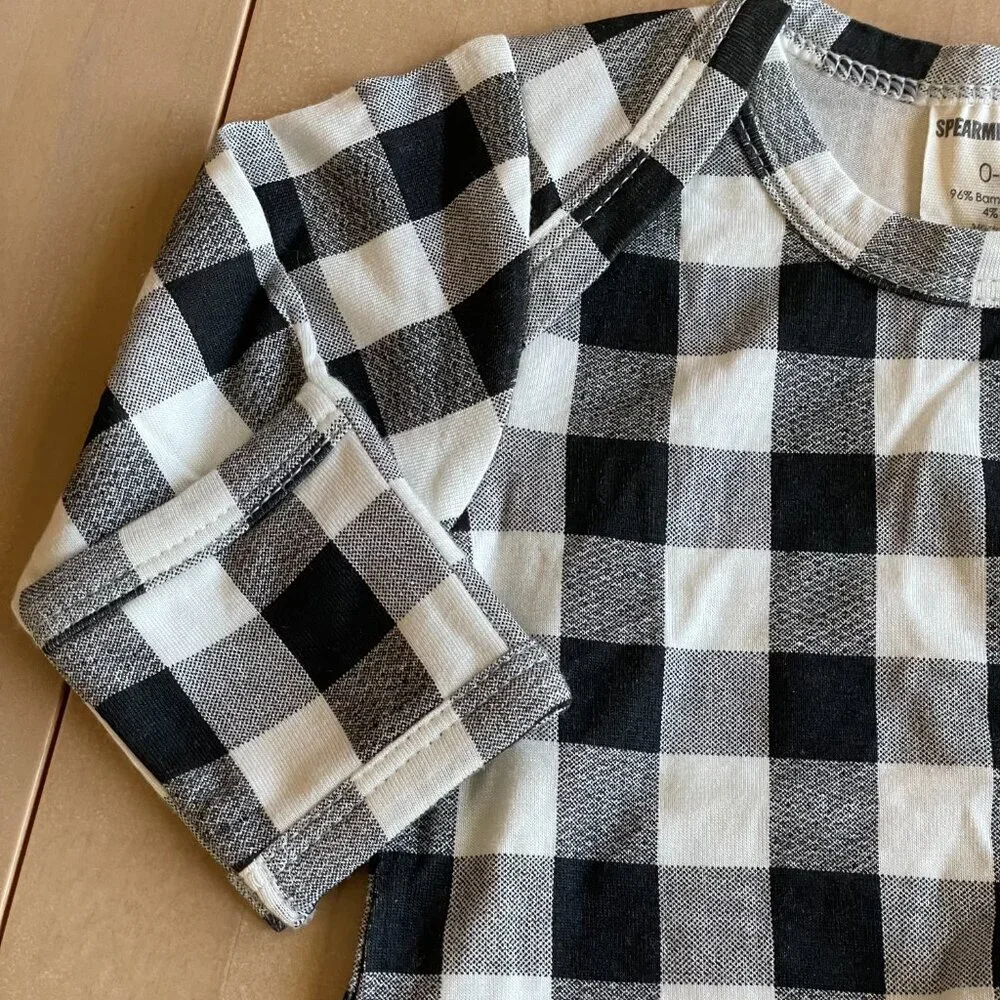Spearmint Love‎ Bamboo Baby Black White Checkered Newborn Knotted Gown